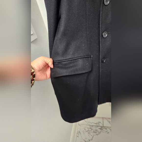 Banana Republic Wool Peacoat Jacket Mens Large Black Plaid Double Breasted - Picture 5 of 15